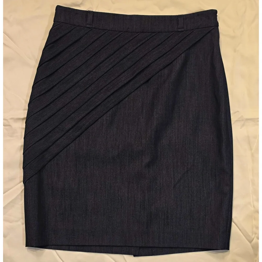 Calvin Klein Women's Blue Solid Denim Pencil Skirt Size 6 Knee Length Zip #108